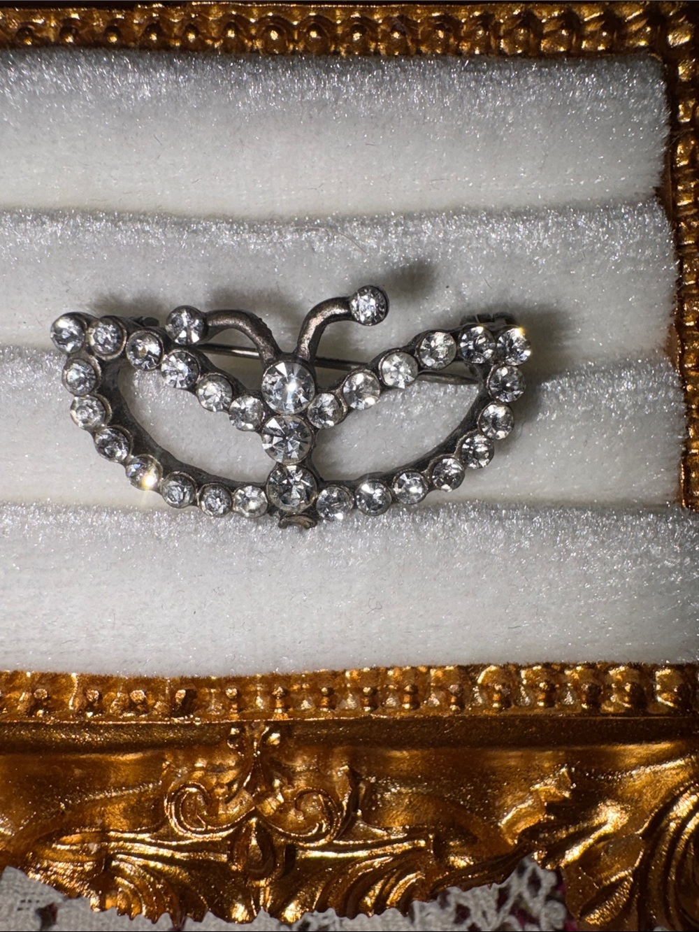 Vintage Rhinestone Butterfly Brooch - Silver Sparkle